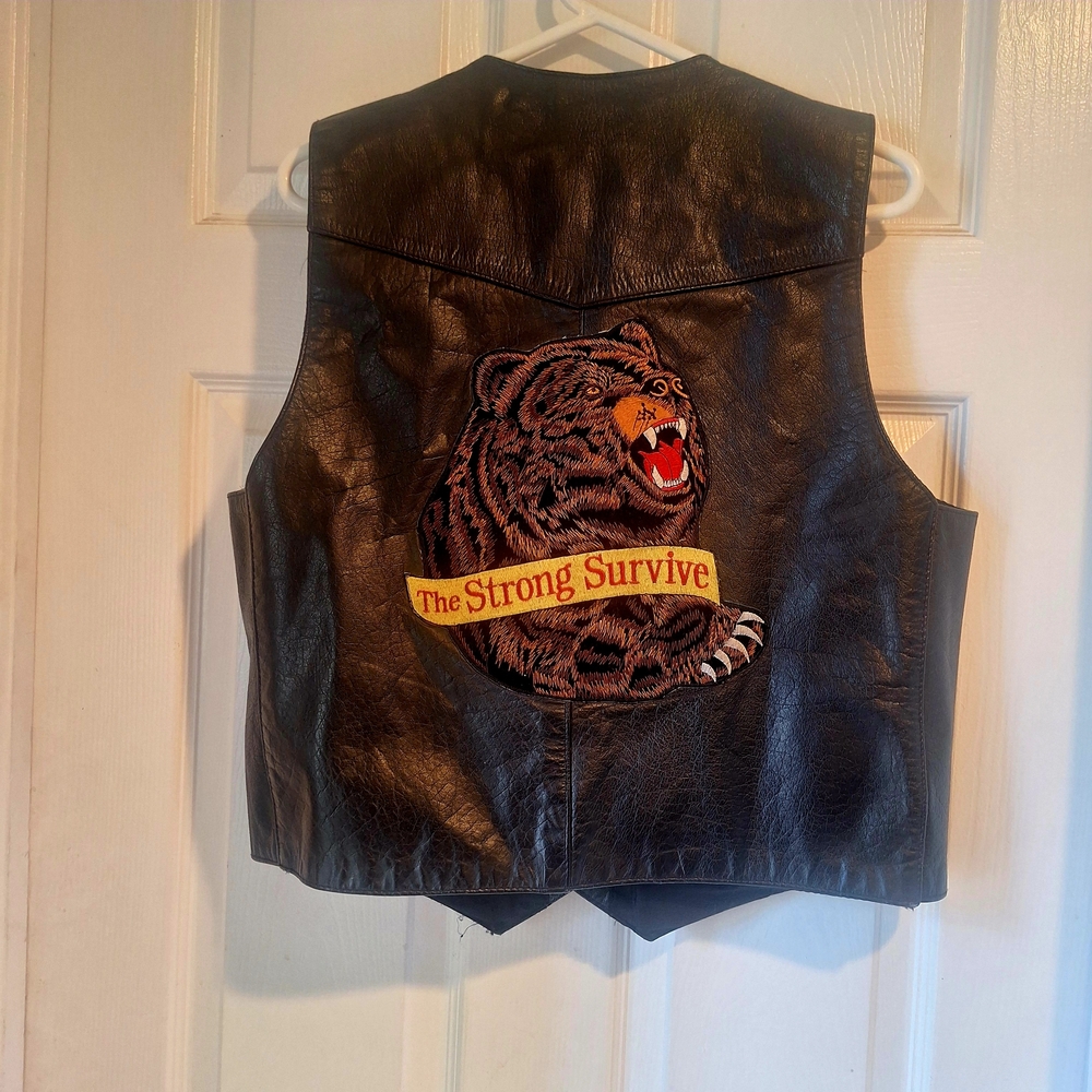 Vintage Phoenix Black Leather Vest with Patches